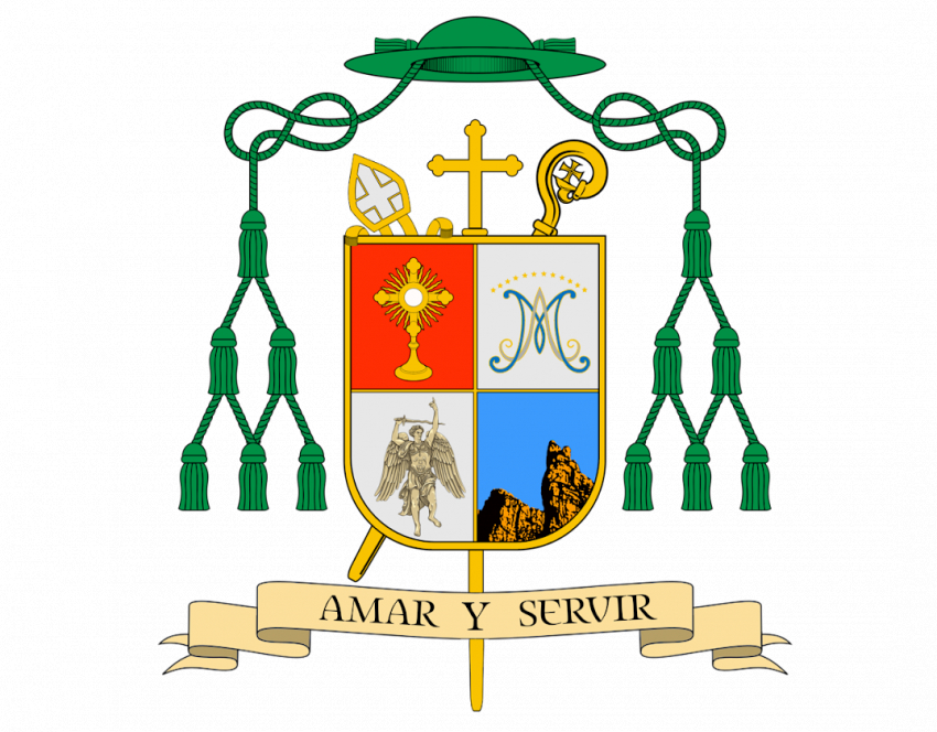 Los Crestones en un fondo azul, uno de los elementos del escudo de Mons. Juan Miguel Castro, refieren a la tierra en la que ha sido nombrando.
