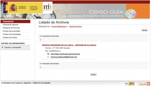 Vista del acceso digital al Archivo Diocesano de Alajuela desde el Censo Guía de España e Iberoamérica.