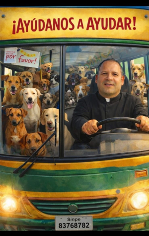 El Padre Alejandro y sus perros, en una imagen creada con ayuda de Inteligencia Artificial.